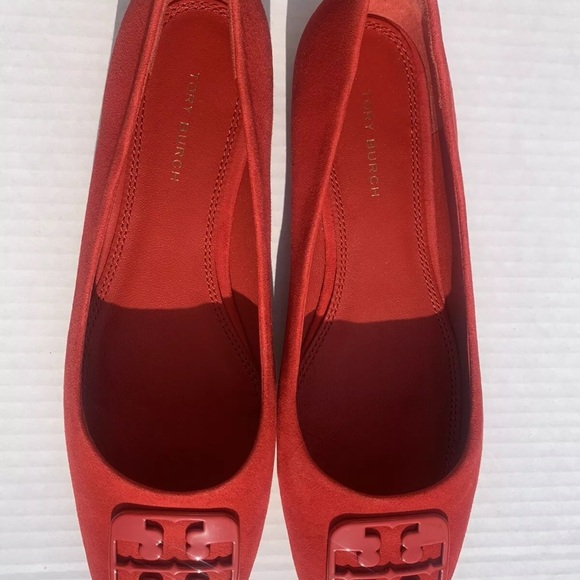 Tory Burch Size 6 Red Georgia Flat Suede Ballet Shoes - Picture 3 of 8